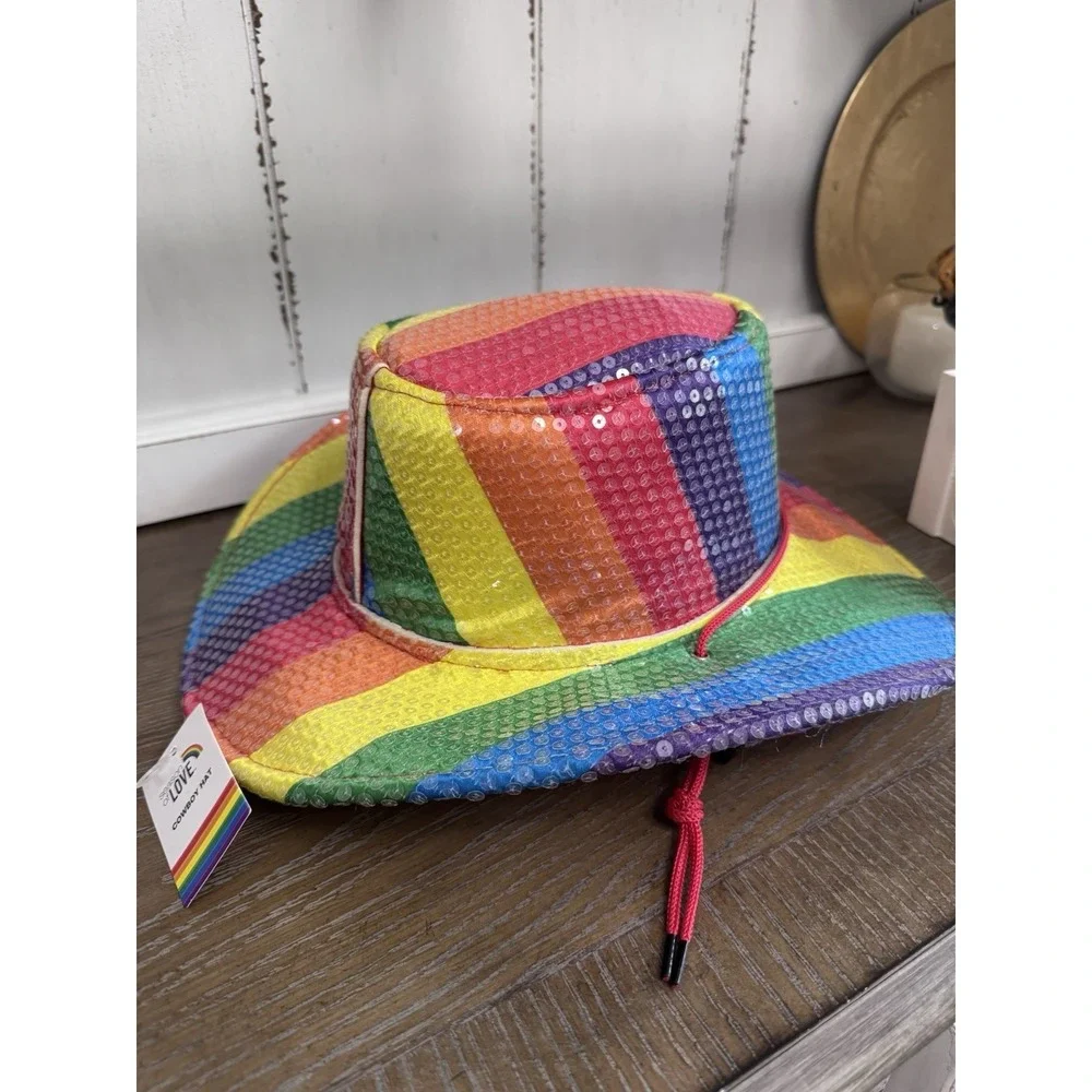 Rainbow Sequin Cowboy Hat Pride Festival Costume Western Party Hat NWT